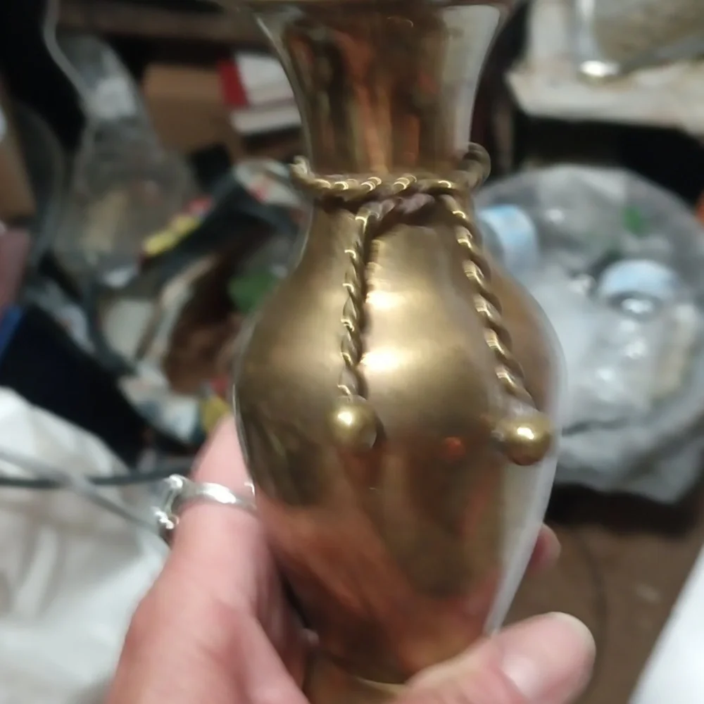 Vintage Solid Brass Etched Vase - Dull Finish - 5. 75” Tall - Boho Decor